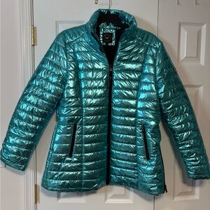 White Mark Metallic Teal Puffer Jacket Women’s XL Zip Coat